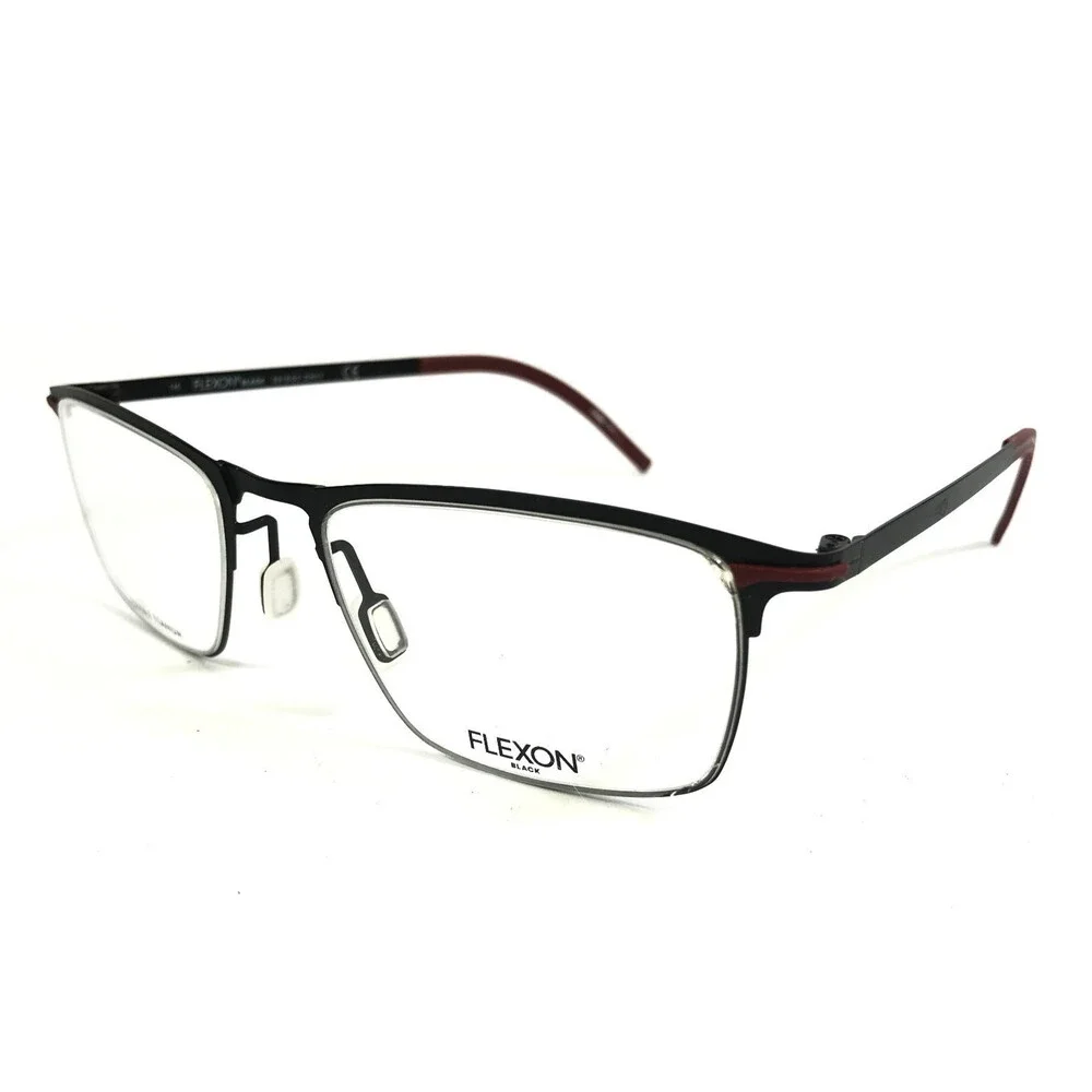 Flexon Eyeglasses Frames B2006 001 Black Red Rectangle Full Rim 52-20-145